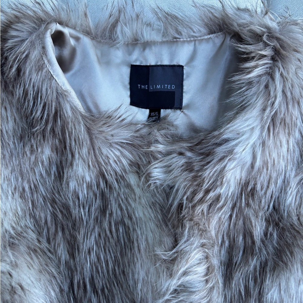 The Limited Faux Fur Vest in Gray and Cream